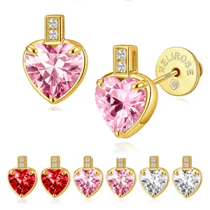 Hypoallergenic Big Brilliant Stud Earrings for Women Funky Jewelry Valentine's Day Gift Red Heart Design