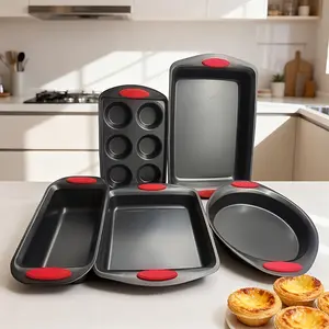 5-Piece Premium Non-Stick Baking Set Carbon Steel Oven Trays with Red Handles for Easy Cooking and Cleaning Bakeware Bakeware Bakeware Kitchenware
