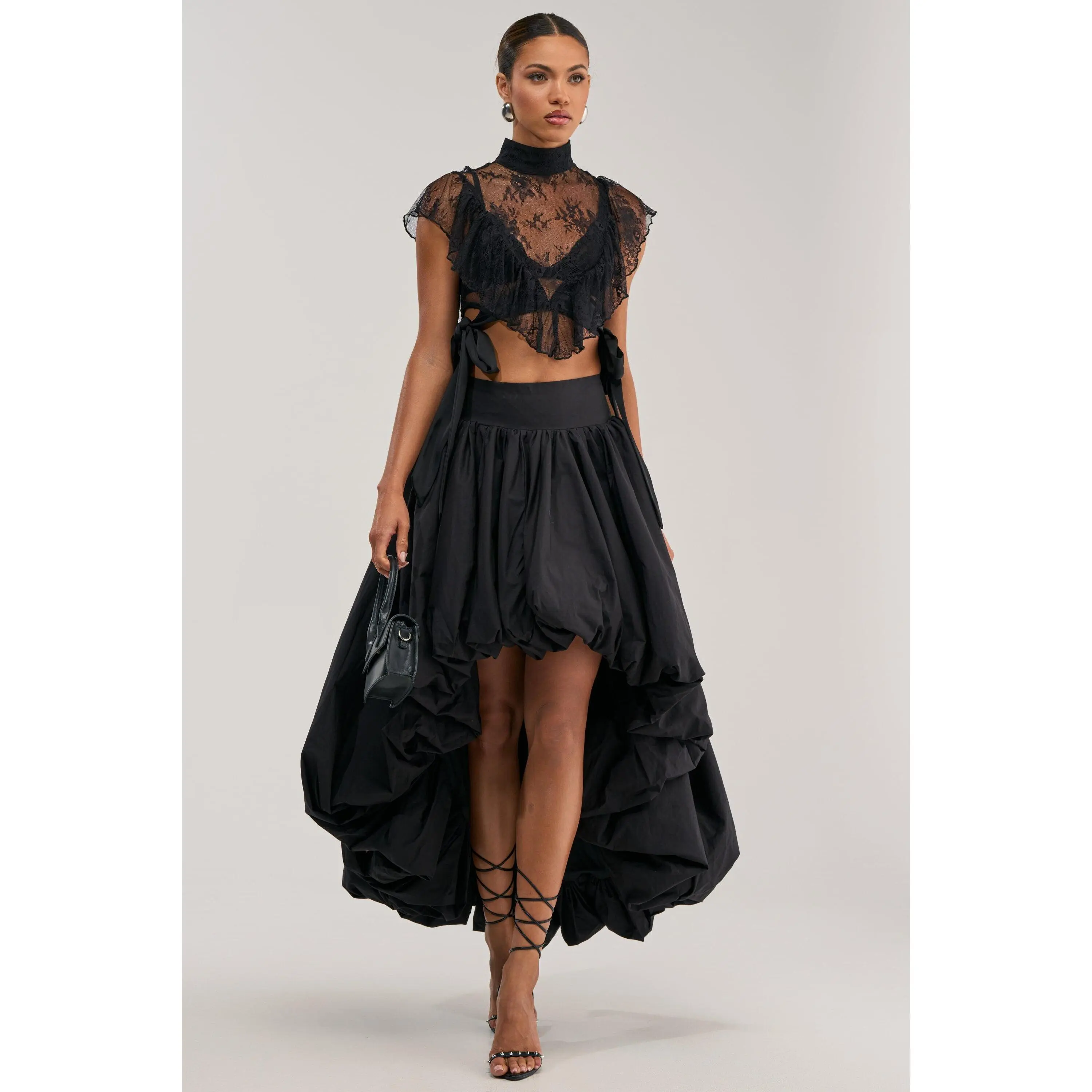 THE BIGGER THE BETTER HIGH LOW MAXI SKIRT IN BLACK