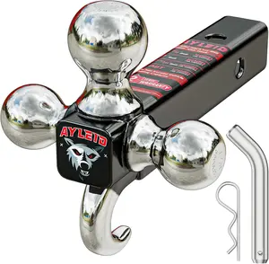 Trailer Hitch Hitch Ball Mount with Hook & Pin Balls Sizes 1-7/8, 2 & 2-5/16 Inches, Heavy Duty Black Powder Coat Finish, Lifetime Warranty