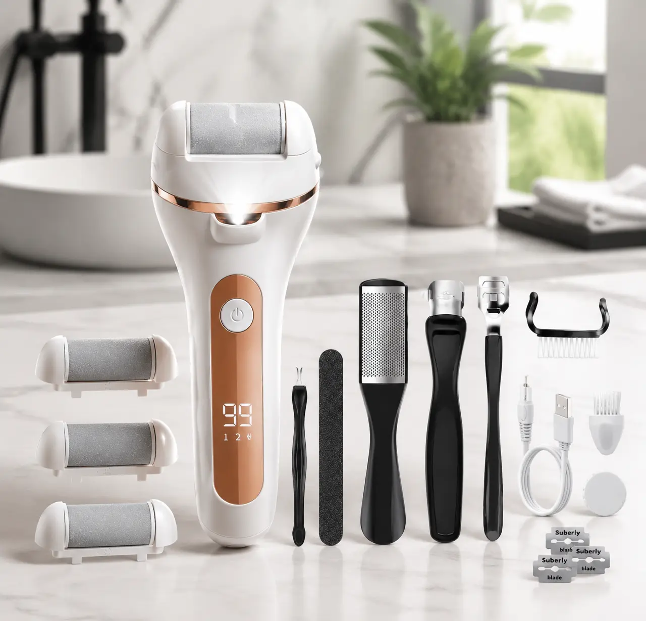 Rechargeable Electric Foot Callus Remover Kit with LCD Display & LED Light, 13-in-1  Tools for Dead Skin, Cracked Heels, Hard Skin Removal pedicure gift nail trimming