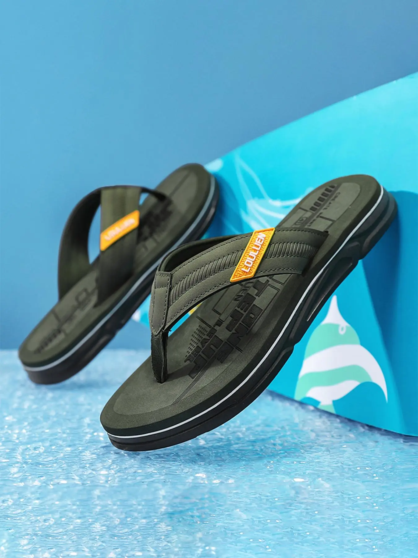 Men's Colorblock Letter Print PU Leather Slides Sandals, Casual Comfortable Non-slip Slippers for Indoor Outdoor Wear, Footwear for Beach, Soft Comfy Home Slippers for Daily Wear, Boy, Summer Sandals