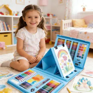 Art Supplies, 208-Piece Drawing Art Kit, Gifts for Kids Girls Boys Teens, Art Set Crafts Case with Double Sided Trifold Easel, Includes Sketch Pads, Crayons, Colored Pencils, Perfect Easter Gifts for Grandson and Granddaughter (Blue)