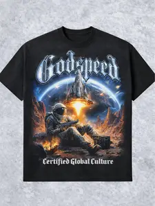 Godspeed Astronaut Rocket Launch Cosmic Galaxy Vintage Streetwear Graphic T-Shirt