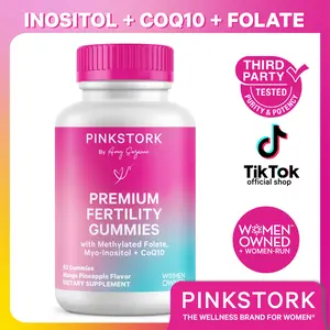 Pink Stork Premium Fertility Gummies | CoQ10, Inositol, Folate | Multivitamin + TTC Support | Vegan, Gluten-Free, Made in USA | Women-Owned Wellness