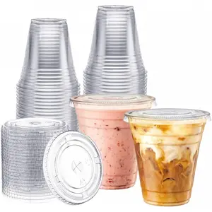 Zeml [100 Sets 24 oz.Plastic Cups With Lids, Smoothie Cups, Milkshake Cups