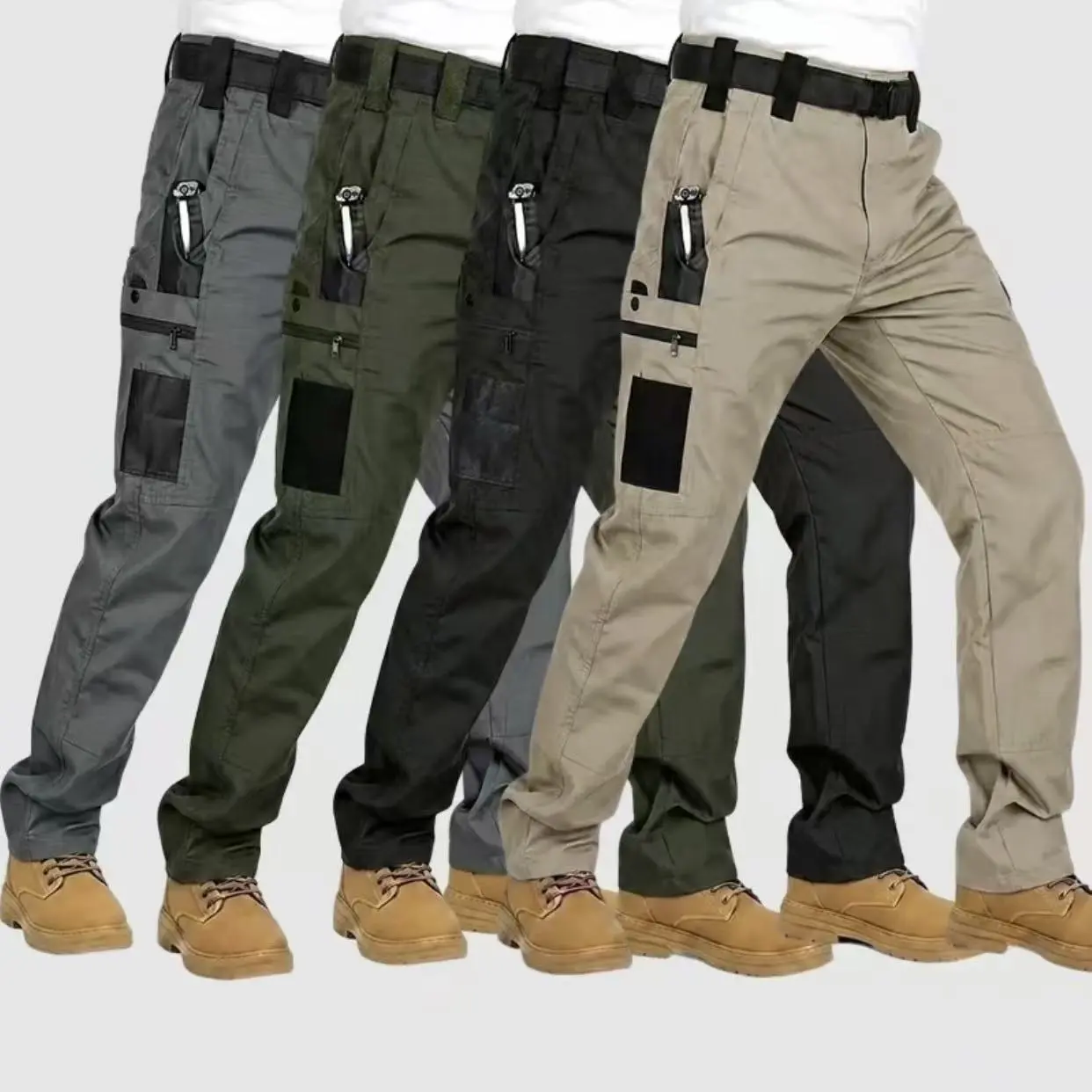 4-Pack Men's Tactical Work Pants , Mens Clothing with Multiple Pockets, Reinforced Knee Protection, 230g Fabric, Beige Casual Fit Waist, Ideal for Spring/Summer Outdoor Activities, Father's Day Gift