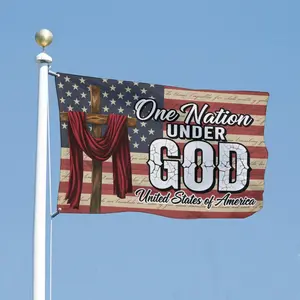 One Nation Under God Flag |   250th Independence Day Patriotic USA Christian Cross Garden Yard Decor