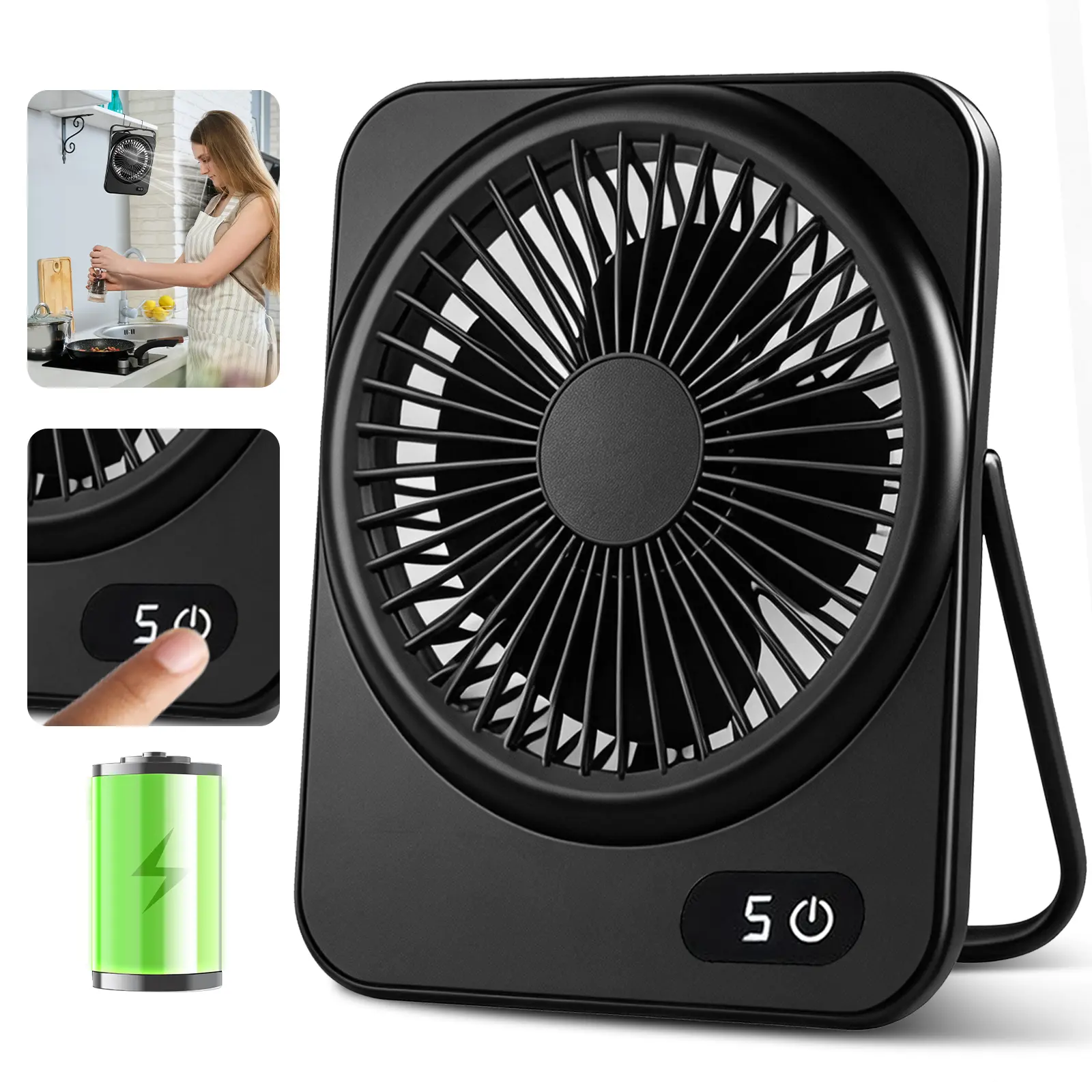 USB Rechargeable Desktop Fan, Strong Airflow Fan, 180° Tilt Folding 5 Speeds Adjustable Fan, Strong Wind Quiet Small Desk Fan for Home Office Desktop, Mini Travel Products, Rechargeable Rotating Fan summerwins,back to school,back to school haul