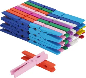 Clothes Pins Wooden Rainbow Colors 50 Pack 2.9 Inch, 5 PCS Per Color Large Natural Birchwood Rust Moisture Resistant Clothes Pegs Colorful Heavy Duty Wooden