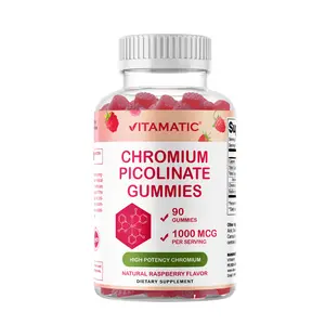 Vitamatic Chromium Picolinate Gummy Dietary Supplement, 1000 mcg, 90 Chewable Raspberry Flavor Tablets, High Potency, Lactose Free