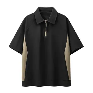 Men’s summer casual short-sleeve shirt with a turn-down collar, half zip front and back color-block design, comfortable fabric, stylish and versatile, suitable for everyday wear #SummerVibes