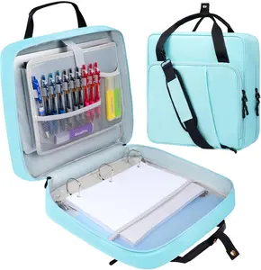 3 D-Ring Zipper Binder 2 inch with  Strap,  Oxford Binder with Zipper Storage 500 Sheets Capacity, Multi-Pockets Organizer Bag for 13 inch Laptop College Office (Blue)