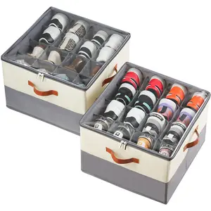 OKMARTS 2 pcs Shoe Organizer for Closet,  Foldable Shoe Storage Organizer Box Bin with Dividers and Clear Cover,Large Shoe Box Storage Containers, Space Saving Shoes Holder transparent lid
