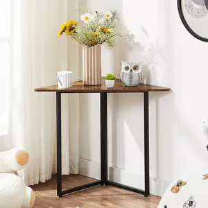 Vecelo Living Room Bedroom Table Corner Table Triangle With Metal Frame For Small Spaces, Brown