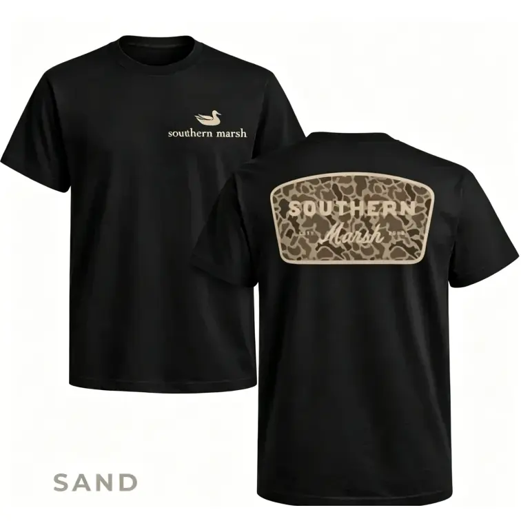 Southern Marsh Camo Logo T-Shirt, Southern Outdoor Graphic Tee, Hunting Style Shirt, Casual Southern Gift for Men