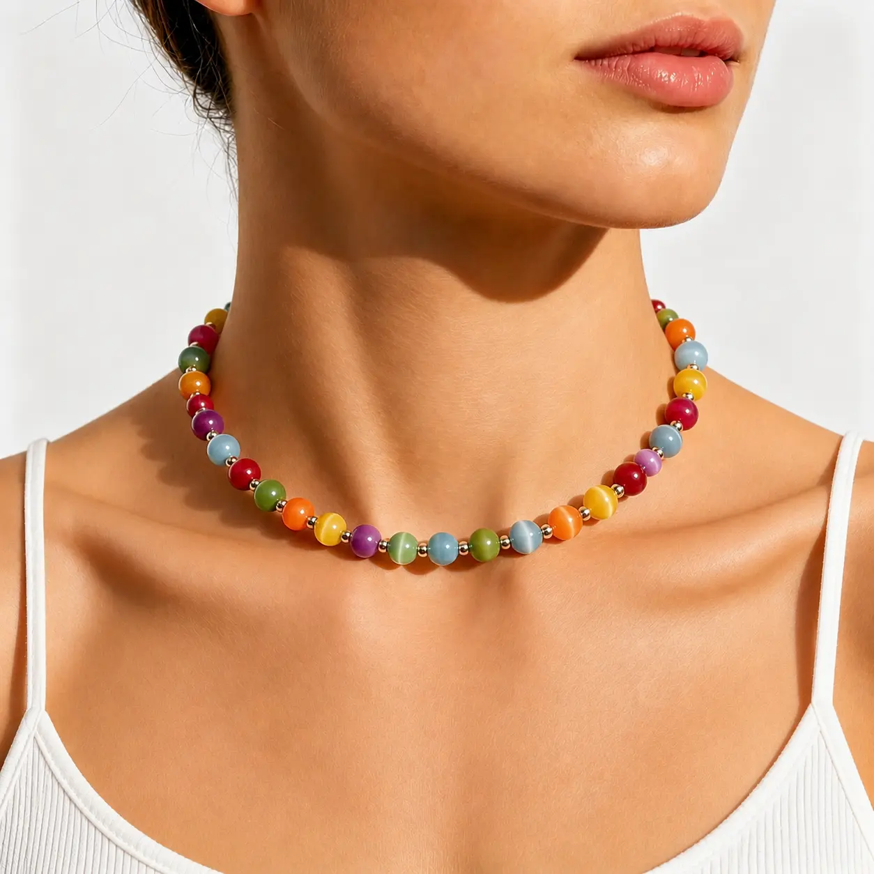 Elegant UV-Reactive Resin Statement Choker, Color-Changing Rainbow Chain & Link Necklace for Dopamine Dressing, 2 Inches Adjustable Ext Elastic Unisex Short Neckline Accessory
