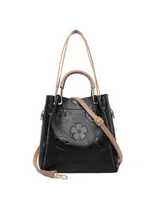 Women's Fashionable Floral Embossed Leather Handbag Set, Including Large Capacity Handbag & Crossbody Bag, Trendy Versatile Daily Commuting Bag Set