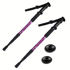 2-Pack Straight Grip Four-Section Aluminum Alloy Trekking Poles, Retractable, Spring Shock Absorption, Ultralight Straight Grip Trekking Poles, Essential for Outdoor Hiking, Hiking Essentials (Suitable for 10,000+ Families, Model DM026-4569)