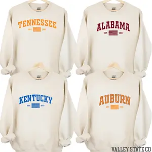 Vintage USA State Pride Sweatshirt EST Style Varsity Unisex Graphic Crewneck for Travel Lovers, Cozy Outfit Gift for Dad Mom Friends on Holidays & Independence Day