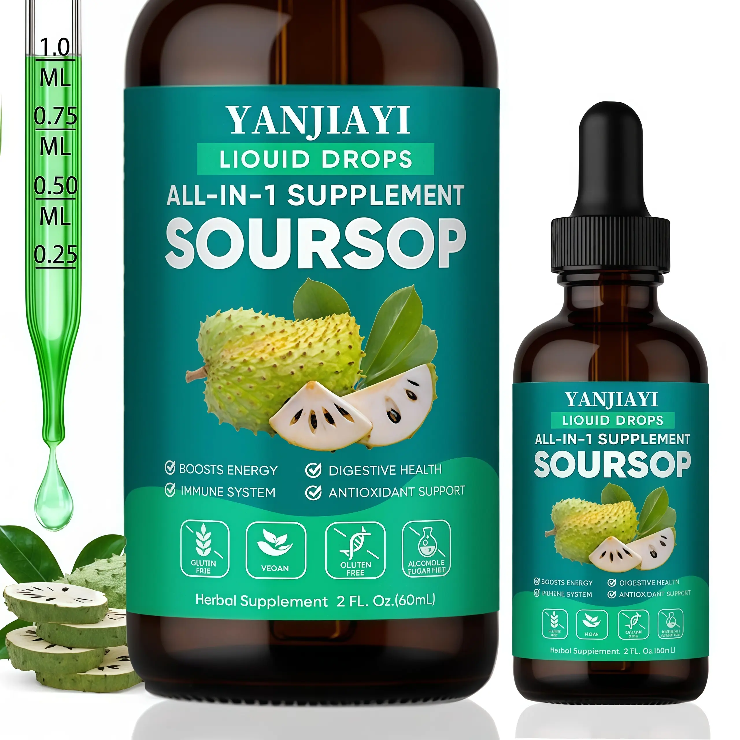 10-in-1 Soursop Bitters Liquid Drops with Sea Moss & Moringa &Black Seed Oil- Natural Herbal Supplement for Gut Support & Energy Support - 2 Fl Oz