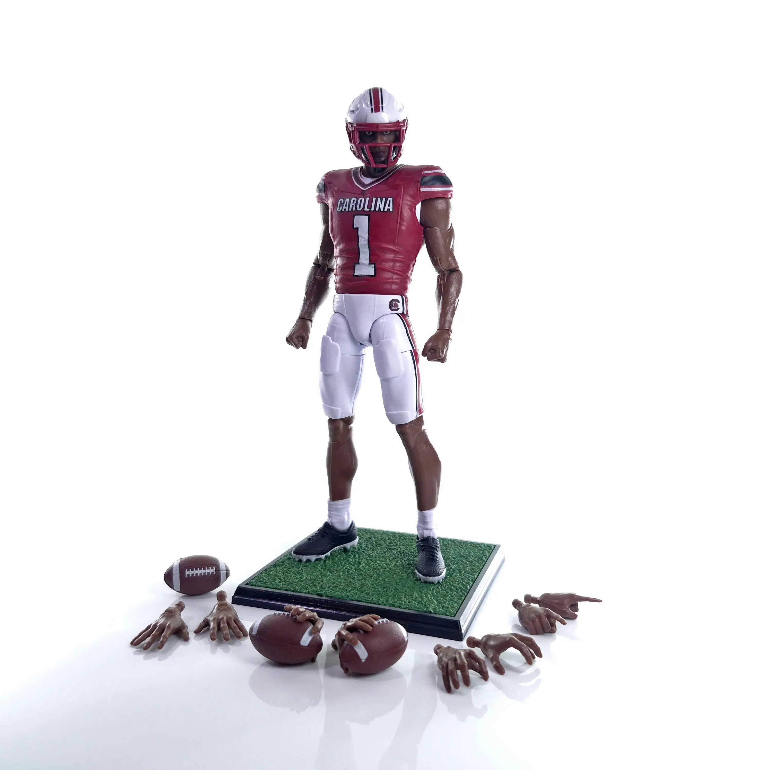 New Licensed USC University of South Carolina Football Walk-On Player Articulated Action Figure - Sports Collectible Figurine, 4 Interchangeable Hand Sets, Jersey Print Licensed Product for Fans