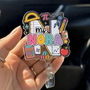 Personalized Acrylic Badge Reel: Math Teacher ID Holder, Classroom Supplies Design
