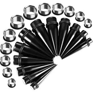 24PC Ear Stretching Kit - 00G-20mm Big Gauges - Surgical Steel Single Flare Tunnels Plugs Solid Acrylic Tapers - Stretchers Weights Expanders Eyelets