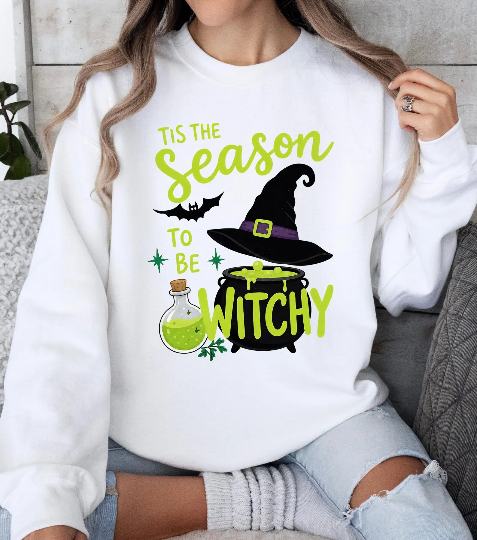 Witch Sweatshirt | Tis The Season Halloween Sweater | Trendy Witchy Sweatshirt | Spooky Vibes Shirt | Fall Vibes Graphic Sweatshirt