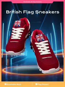Navy-White Colorblock UK Flag Logo Breathable Mesh Sneakers, Retro Casual Breathable Mesh Material Stripe Non-Slip Sole for Parent-Child Pairing, Ideal for Daily Wear