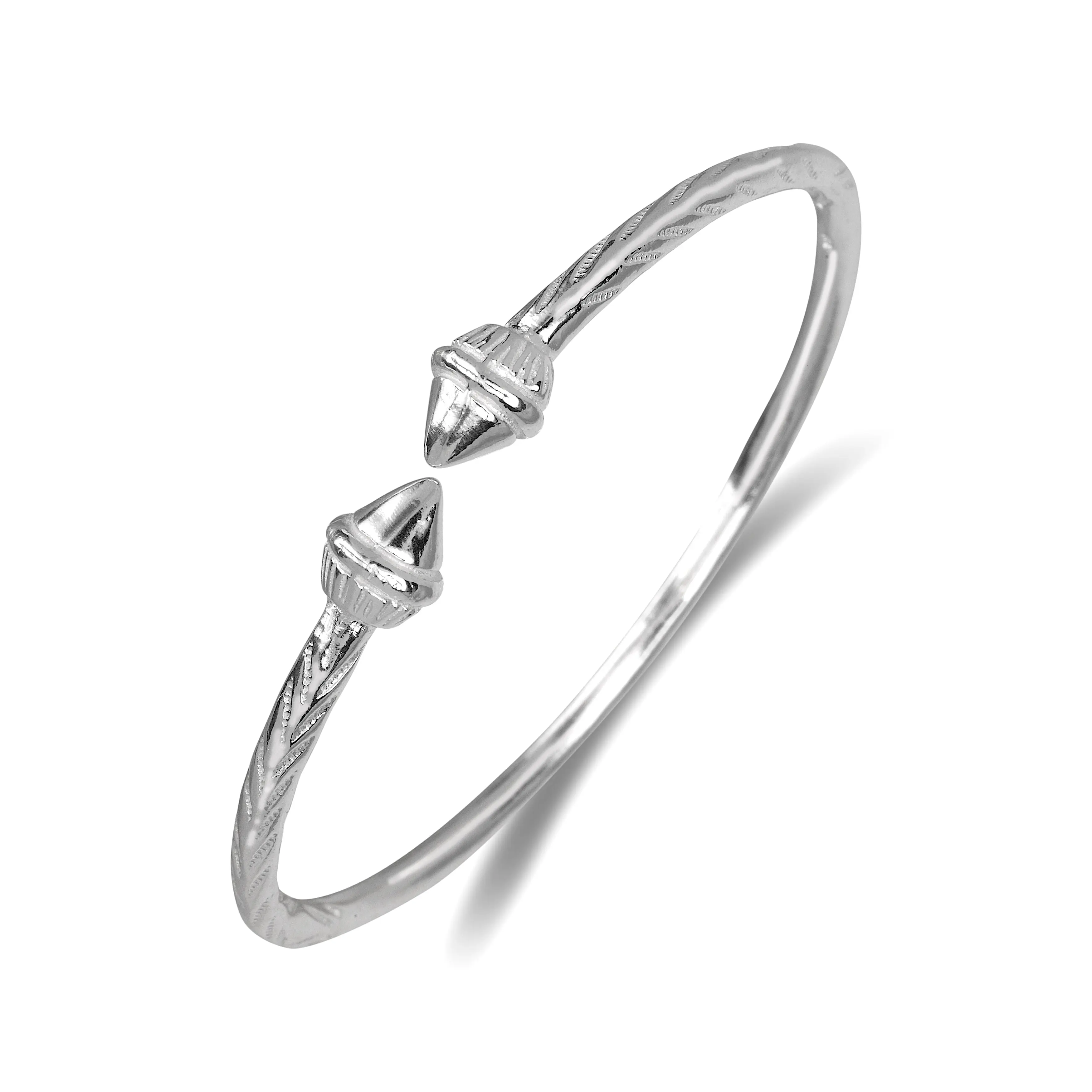 BETTER JEWELRY Unisex .925 Sterling Silver West Indian Bangle for Adults, Slim 7.5in 3.5mm Band with Smooth and Carved Tips, Gentle Points and Stylish Sleek Design, Stylish And Sleek