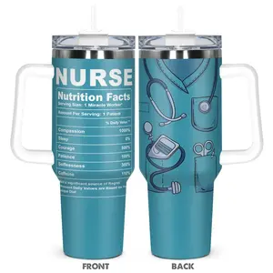 Nurse Themed Stainless Steel Tumbler with Lid, 1 Count 40oz Insulated Water Bottle with Lid, Drinking Cup for Home Office School Outdoor Camping, Drinkware