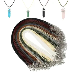 Tudomro 100 Pieces Waxed Leather Necklace Cord Bulk with Clasp Necklace Bracelet Chains String Rope Cord for Jewelry Making Pendants Charms(Earth Tone,20 Inch)