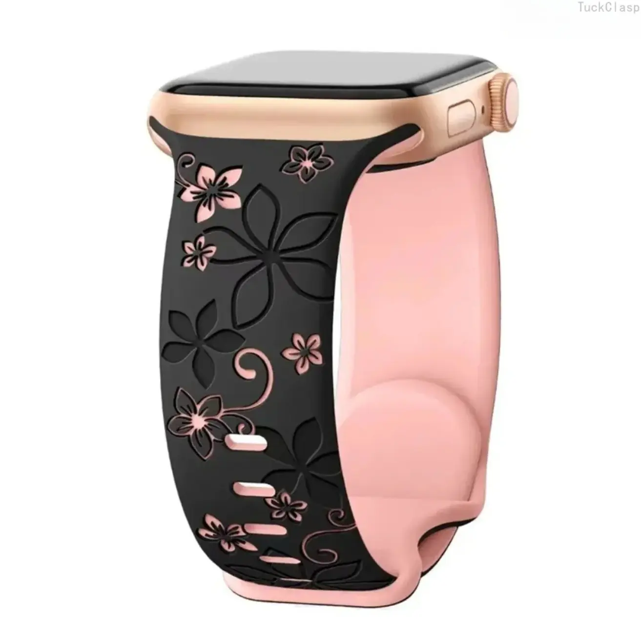 Engraved Watch Band Compatible with Apple Watch for Women, Stylish Bracelet Strap for Series & Ultra (38–49mm), Elegant Replacement for Everyday & Spring Wear