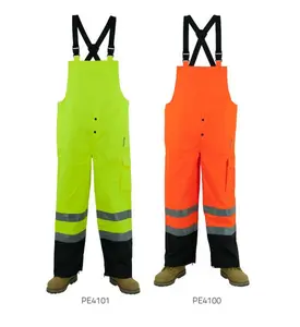 High visibility reflective water resistant BIB PANTS / HI-VIS RAINWEAR BIB PANTS With Elastic suspenders with release buckles
