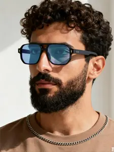 Men's Fashion Acrylic Dual Bridge Pilot Frame Glasses, Perfect for Parties Holidays, Casual Outdoor Activities, Uv400 Lenses, Modern Trendy High Quality Sunglasses