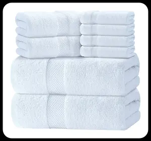 8 PIECE BATH TOWEL SET | 700 GSM 100% PURE VIRGIN COTTON | EXTRA ABSORBENT |  PREMIUM QUALITY TOWELS White