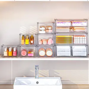 6-Pack Stackable Clear Acrylic Organizer Bins, Multi-Use Desktop Storage for Makeup, Beauty Essentials & Office Accessories