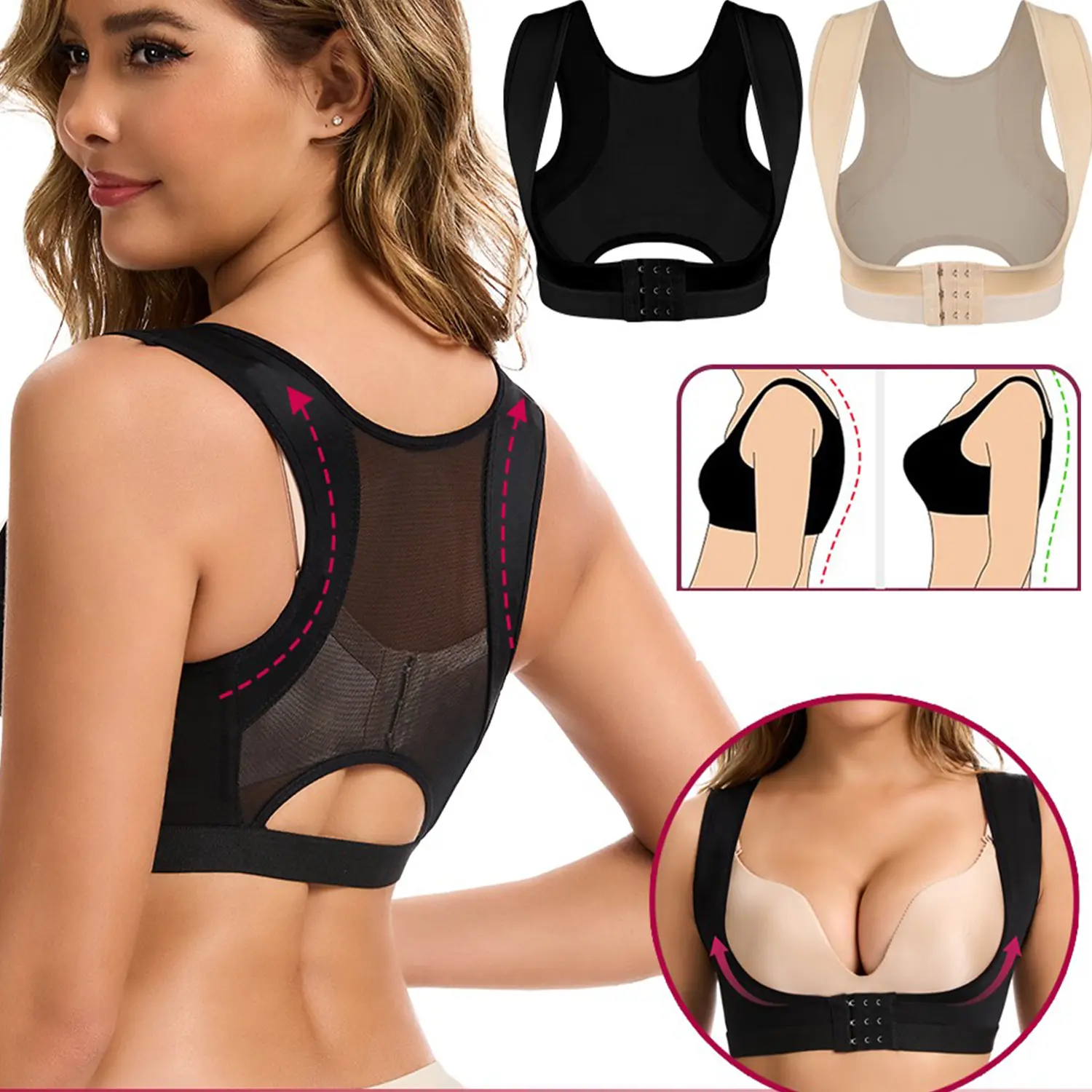 Women's Light Posture Corrector Shapewear Vest, Smooth Fabric U-Shape Chest Support with Adjustable Front Closure, Breathable, Comfortable, Clothes, Shirts, Wedding, Birthday, Fantasy, Shaper