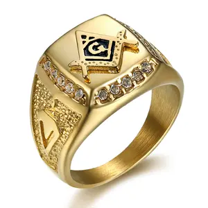Men's 18 Karat Gold-Plated Minimalist Stainless Steel Square Shape Ring - Synthetic Zircons, Letter G, AG Accents, Sizes 7-15, Ideal for Daily Casual & Fashion Matching, Thoughtful Gift Jewelry