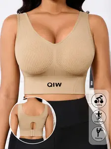 Women's Comfortable Wireless Yoga Sports Bra, Workout Bra, Gym Sports Bra, Ultra-Thin Plunge Design, Medium Support, Casual Style, All Seasons Wear, Lined for Added Comfort