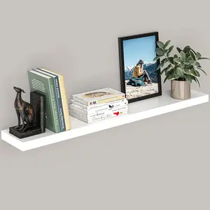 Floating Shelf, 48" Wood Wall Shelf with Invisible Brackets for Bathroom, Living Room, Bedroom, Kitchen, Nursery, 8" Deep, White