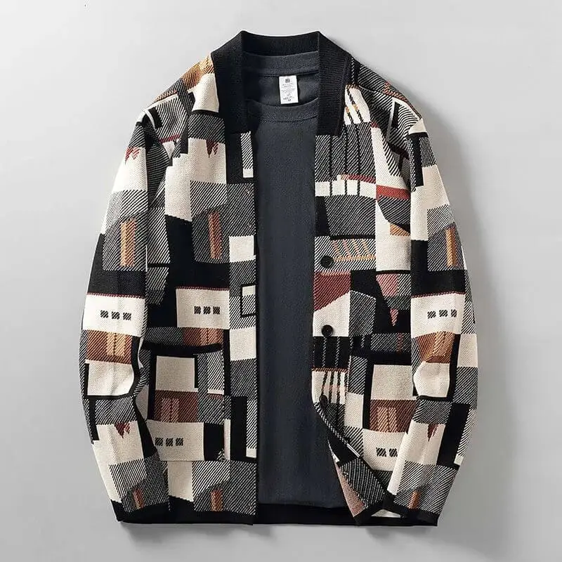 Men's Irregular Color-Matching Knit Cardigan - Long Sleeve Button-Front Casual Longsleeves Cardigan with Knit Design, Cozy Sweater Outerwear for Fashionable Menswear Tops