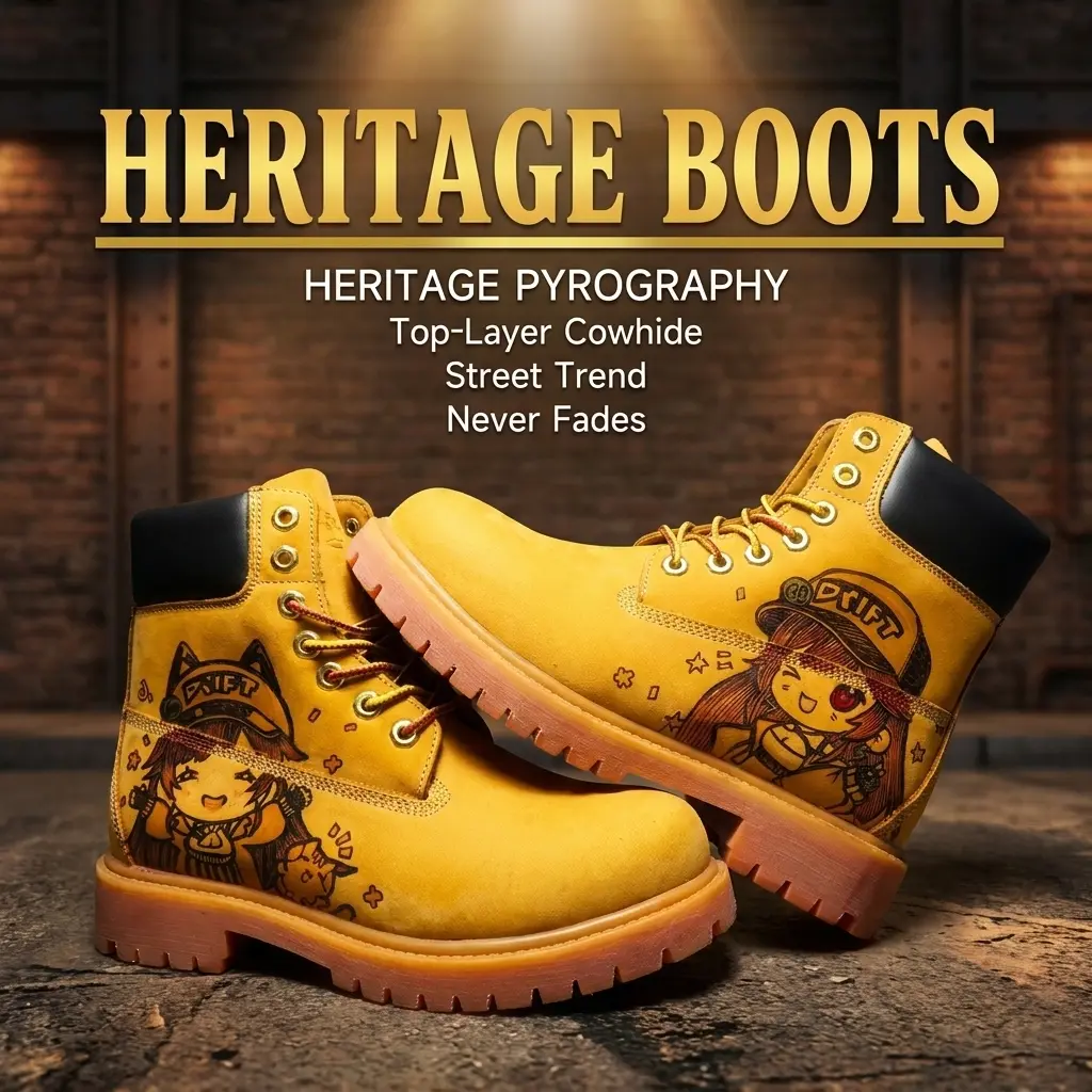 Handmade Cowhide Leather Shoe, Western-Style High Top Boots with Custom Pyrography, Unisex Outdoor Footwear, Women, Cowboy Aesthetic
