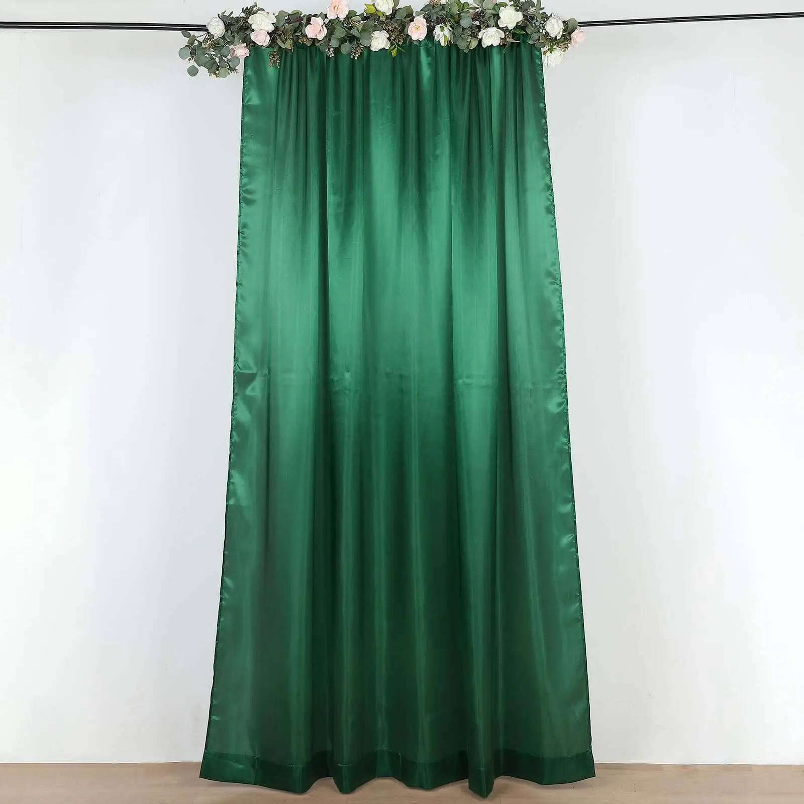 Hunter Emerald Green Satin Curtain Panels, 8ftx10ft Event Drapes for Halloween, Birthday, Mother's Day & Photo Backdrop Use, Bridal Shower