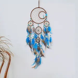 Moon Dream Catcher, Boho Dreamcatcher with Turquoise Hanging Ornament, Handmade Wall Decor for Bedroom Study Room Courtyard Garden, Bless Gift