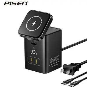 PISEN Mag-Safe 4-in-1 Wireless Charger 45W GaN Charging Station for iPhone Samsung AirPods Qi Certified Compatible with Multiple Devices Smartphone Multi-Function Charger - Cellphone