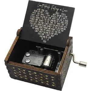 Can’t Help Falling in Love Music Boxes,Wood Laser Engraved Vintage Hand Cranked Cute Music Box, for Your Loved One's Birthday Valentine's Day Christmas
