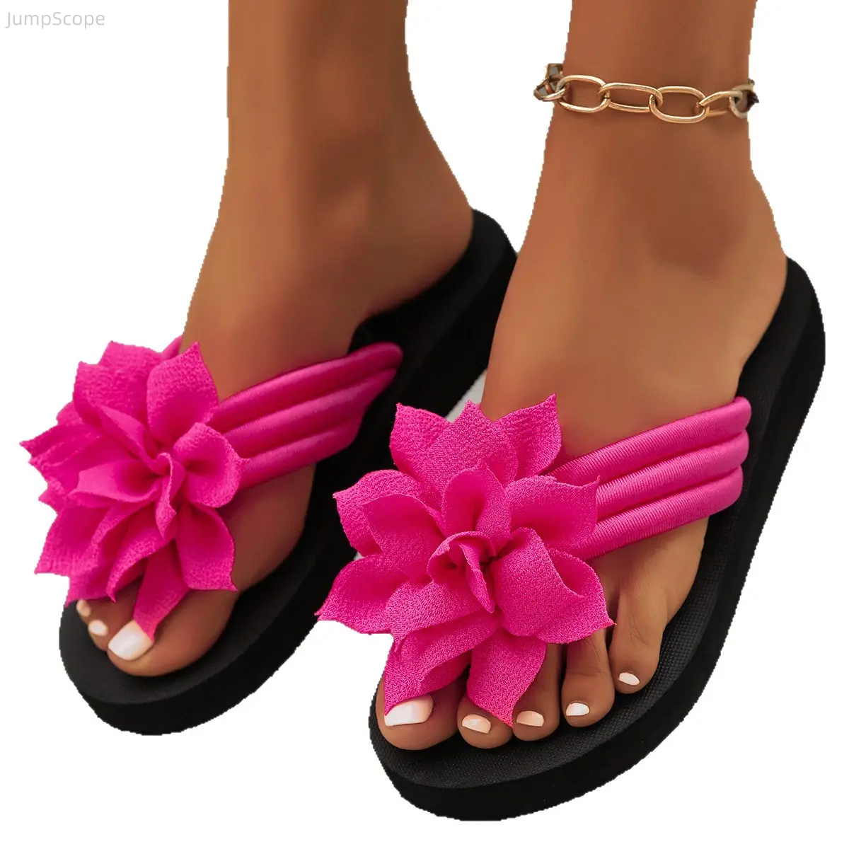 Women's Floral Platform Flip Flops - Sandals for Women, Casual 3D Fabric Flower Wedge, Lightweight Non-Slip, Plus Size Summer Beach Leisure Footwear, Sandals Women