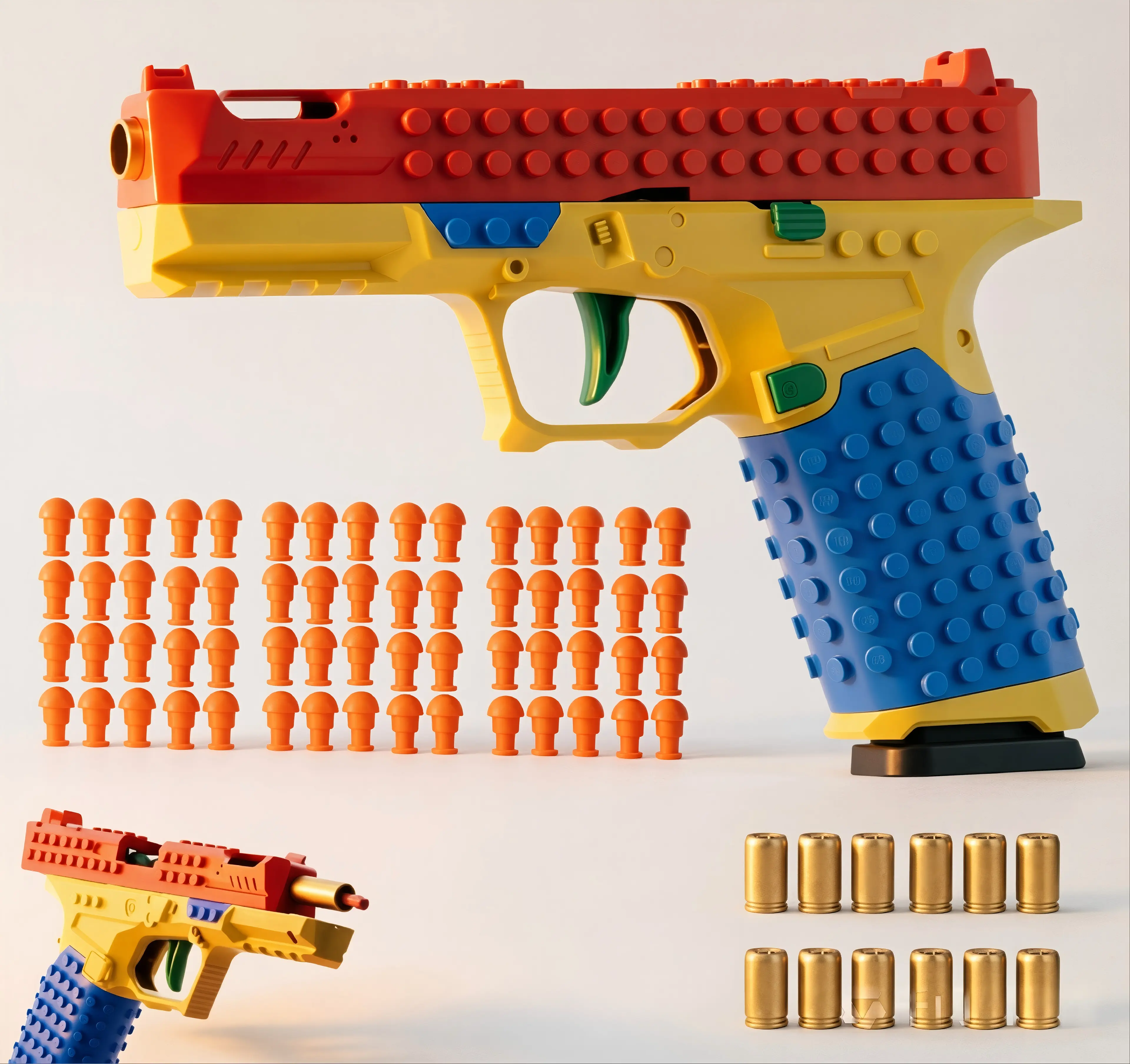 Vibrant Color 1911 Model Toy Gun Tactical DlY Building BlockHandle Set  SoftBullets Toy Gun-A Multiplayer Strategic Collaborative Toy for Outdoor Team Activities, a Gift for Students on  Festivals,educational toys,12 toy shells and 120 toy bullets